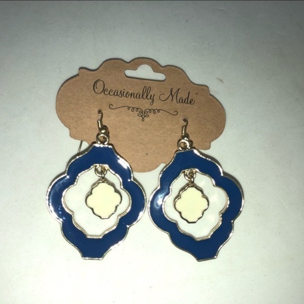 Occasionally Made Dangle Earrings Blue White
